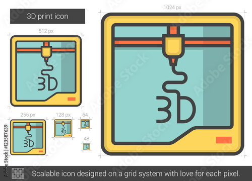 Three D print line icon.