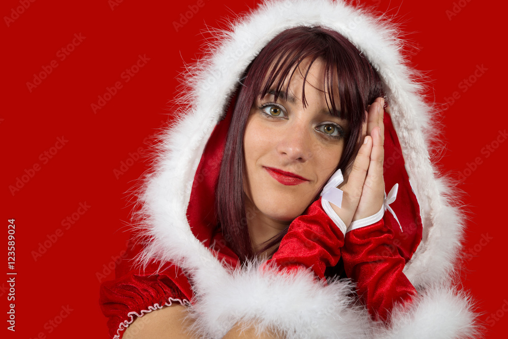 portrait of beautiful girl wearing santa claus clothes portrait of beautiful girl wearing santa claus clothes