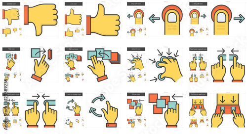 Touch gestures line icon set.