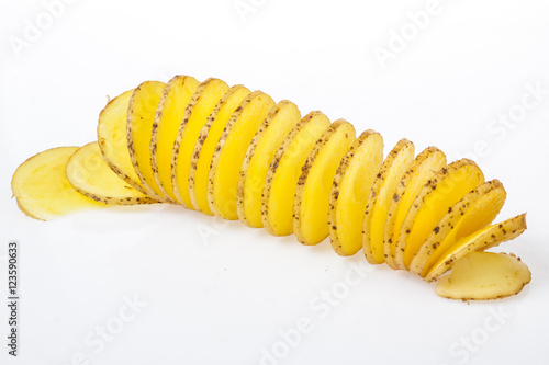 Sliced potato on a white background