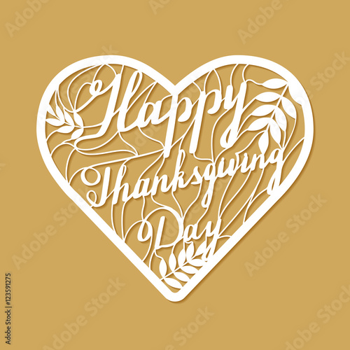 Thanksgiving laser cut template. Paper cutting ornamental panel. Die cut card. Lace laser cut metal panel, wood carving, laser cut plastic. Stencil lacy carved openwork pattern. Vector illustration.