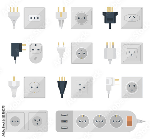 Electrical outlets plugs vector illustration.