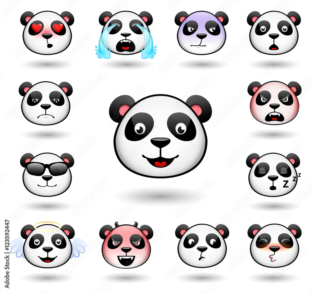 A set of emoticons. Panda. Isolated vector illustration on white background. Colored icons