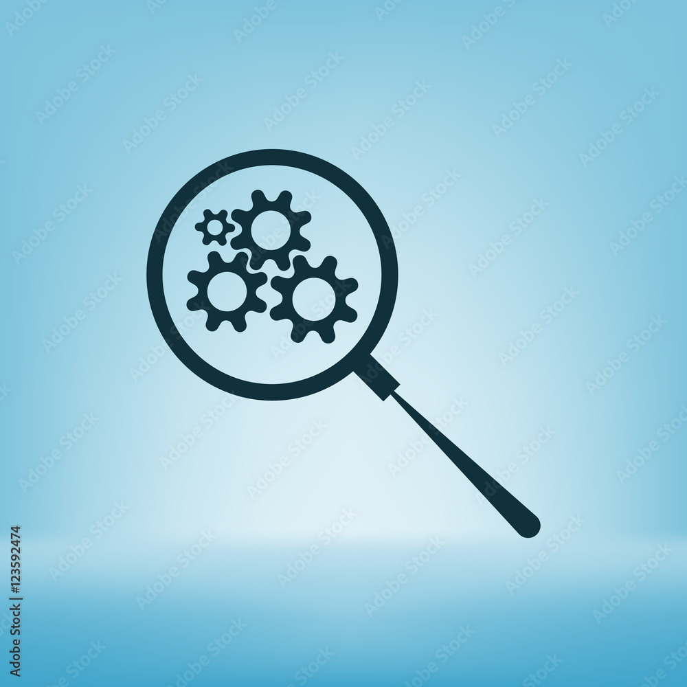 Flat paper cut style icon of magnifier