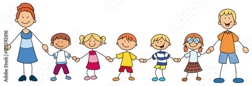 Großfamilie Mutter Vater und fünf Kinder