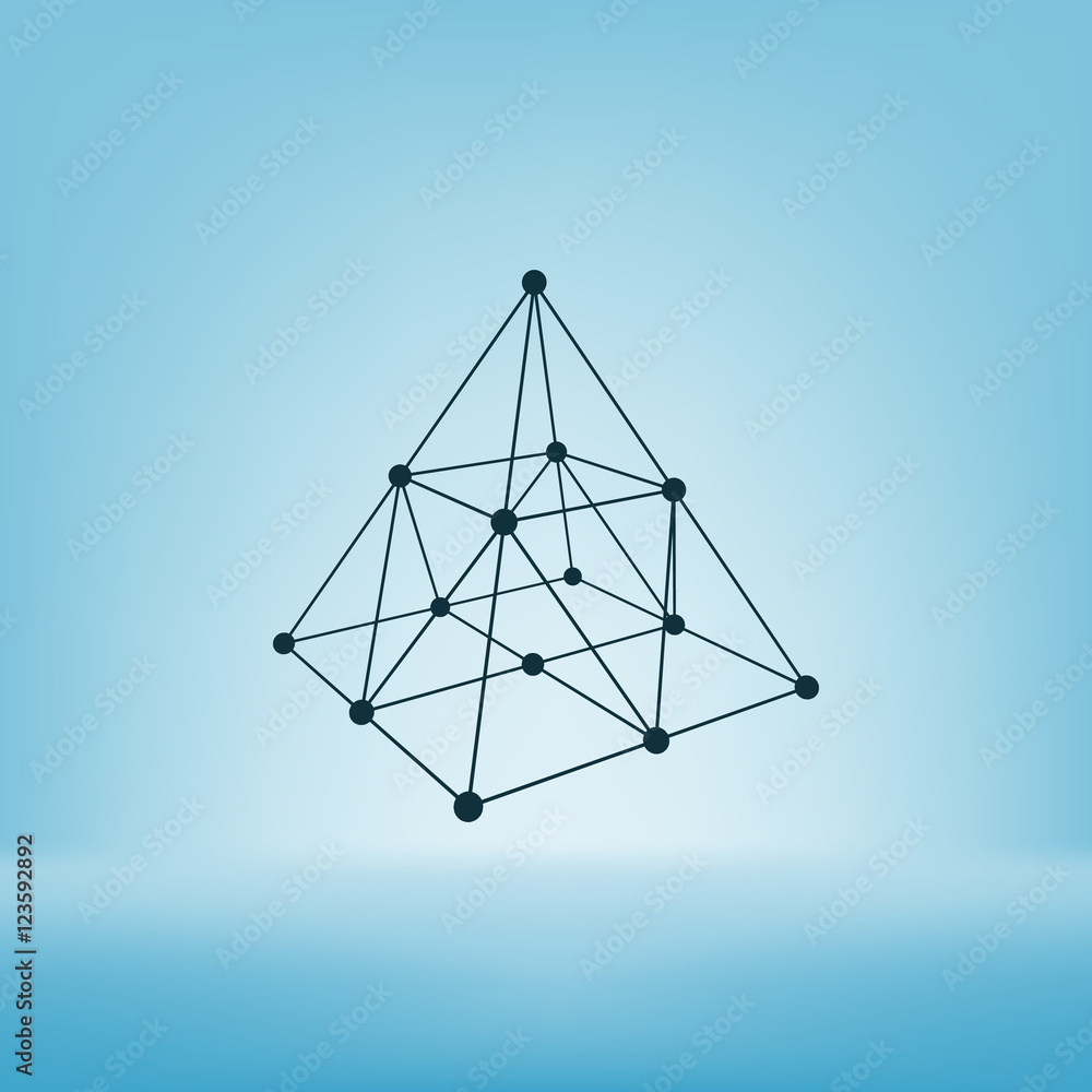 Wire frame shape. Pyramid with connected lines and dots