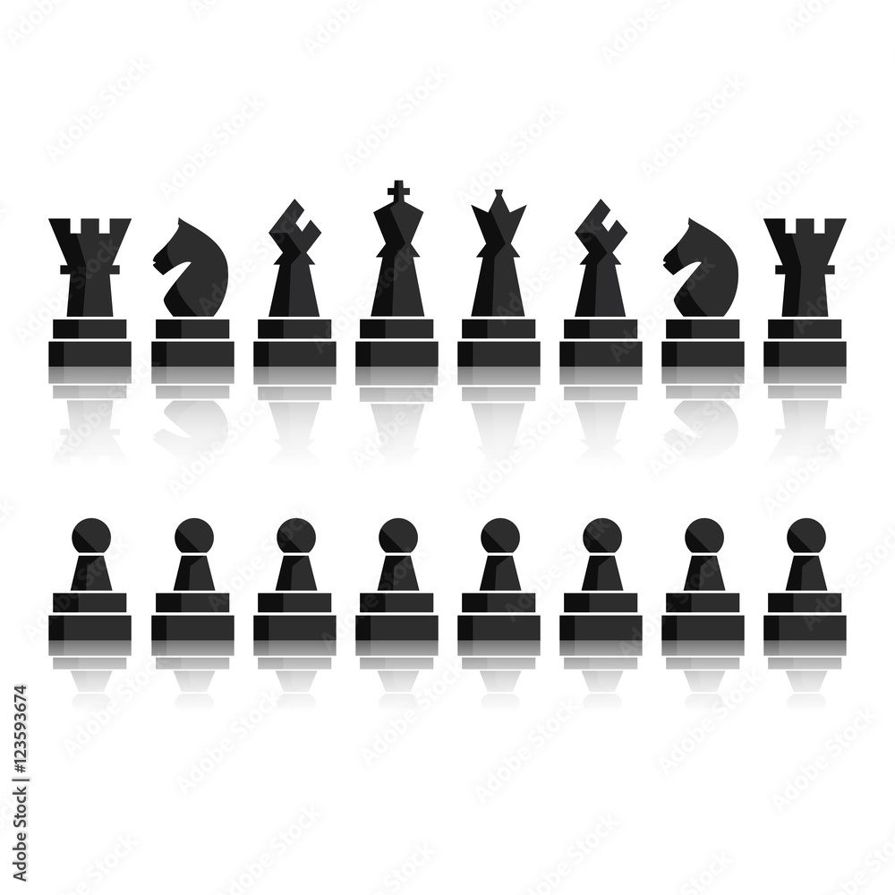 Chess piece icons with names board game black Vector Image