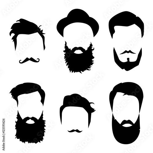Hipster detailed hair and beards set. Fashion bearded man. Long beard with facial hair. Beard isolated on white background. Vector illustration