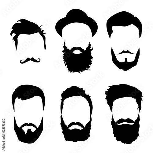 Hipster detailed hair and beards set. Fashion bearded man. Long beard with facial hair. Beard isolated on white background. Vector illustration