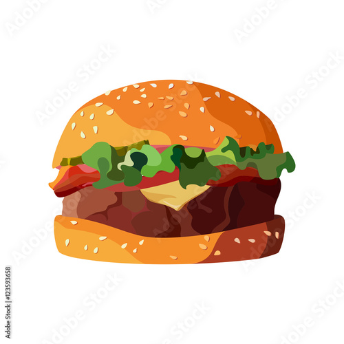 Home made hamburger on isolated white background. Vector illustration