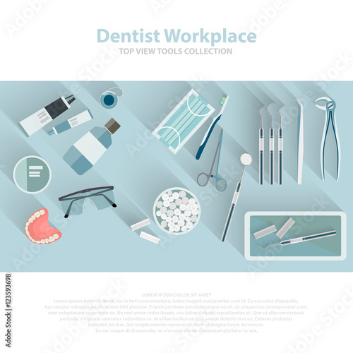 Dental care equipment symbols. Teeth dentistry care mouth health set with inspection dentist treatment isolated. Vector illustration