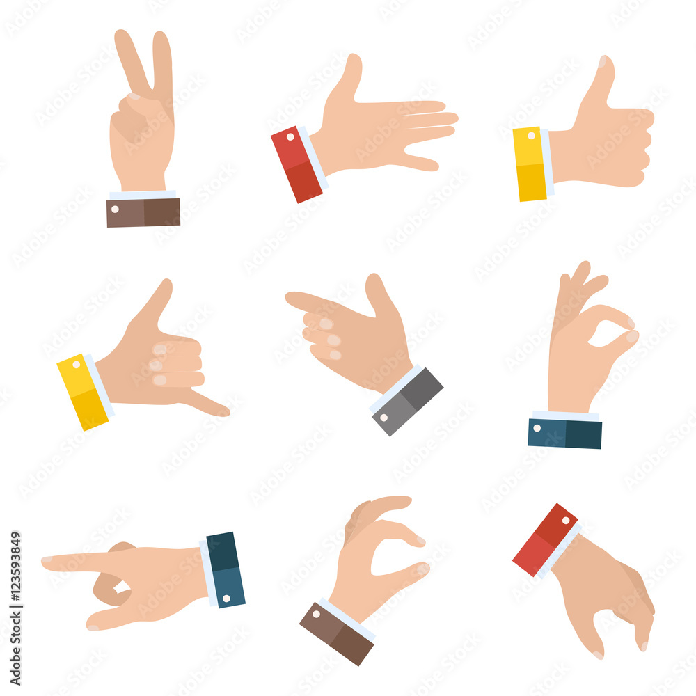 Collection empty hands showing different gestures. 9 icons set isolated on white background. Vector hand illustration Collection empty hands showing different gestures. 9 icons set isolated on white background. Vector hand illustration