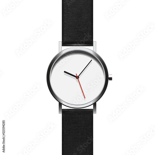 Black analog wristwatch in a steel frame with arrows on a white background. The object isolated to copy pasting. Vector EPS