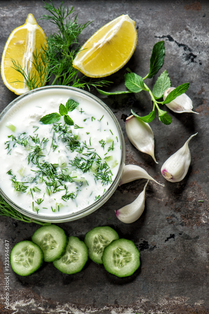 Tzatziki sauce ingredients vegetables and herbs Tzatziki sauce ingredients vegetables and herbs