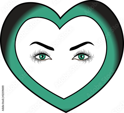 Vector illustration of green eyes of heart