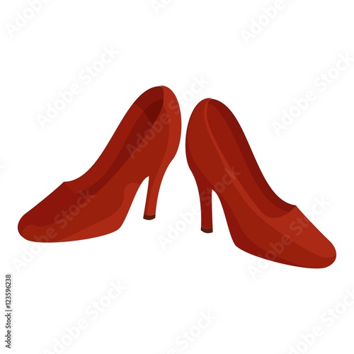 Red female shoes icon. Cartoon illustration of female shoes vector icon for web