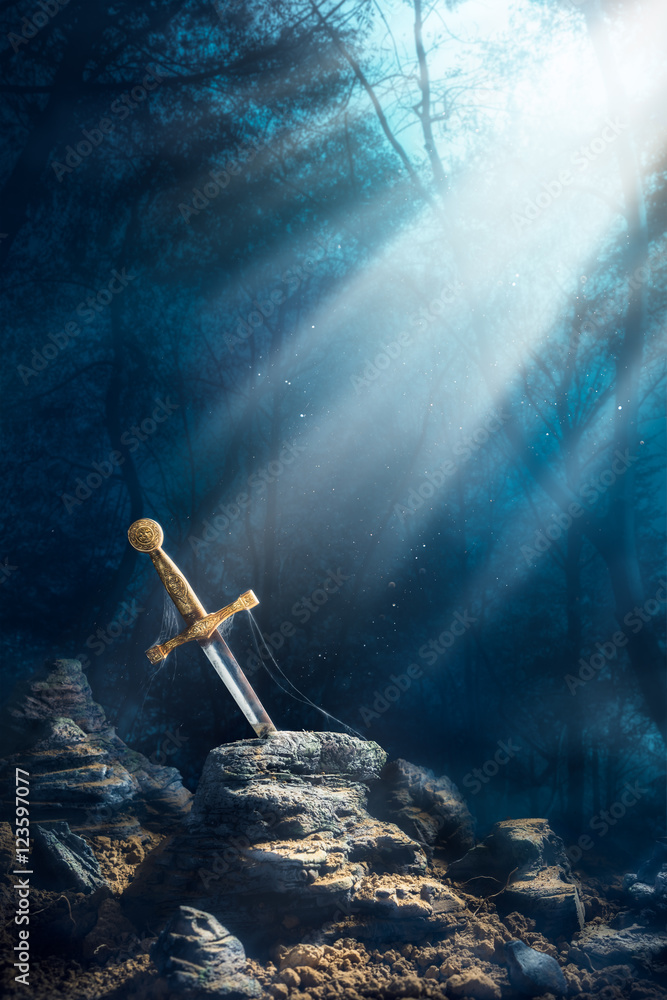 Naklejka premium sword in the stone excalibur