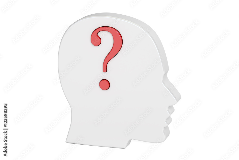 Question concept. Human head with question mark. 3D rendering Question concept. Human head with question mark. 3D rendering