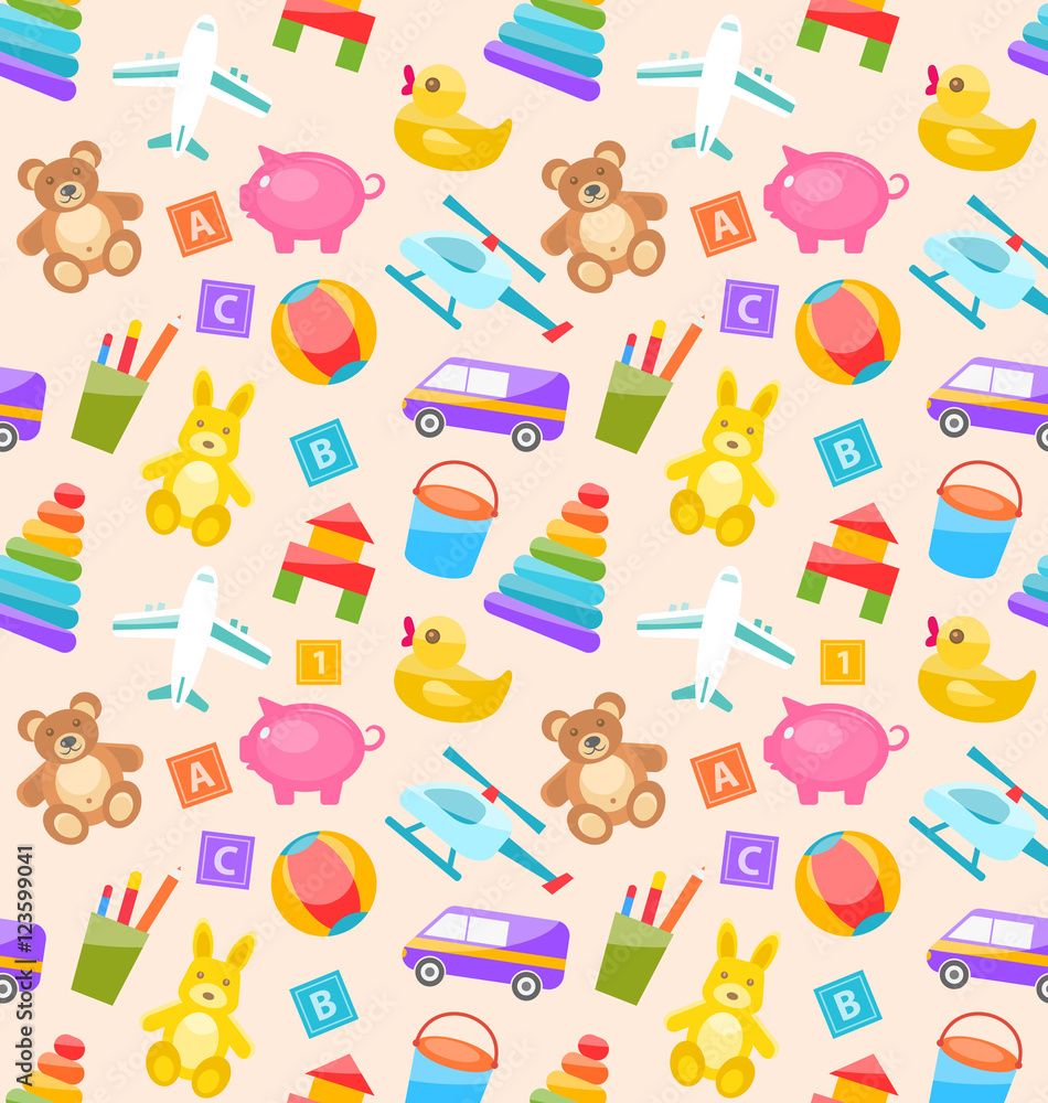 Seamless Pattern with Colorful Children Toys Seamless Pattern with Colorful Children Toys