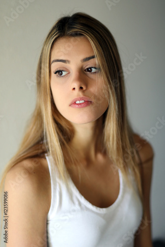 Head Shot of a Beautiful Blond Woman with Brown Eyes