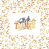 Give Thanks typography on autumn leaves seamless pattern.Vector