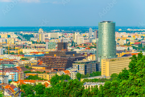 aerial view of the slovakian national bank and slovak radio in Bratislava