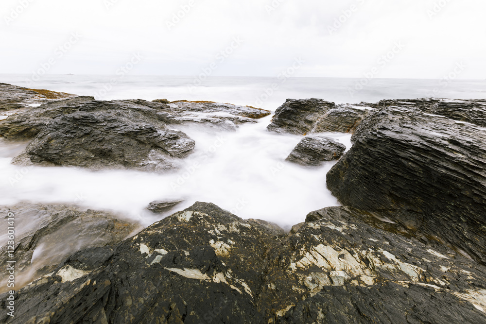 View of the rocky ocean shore