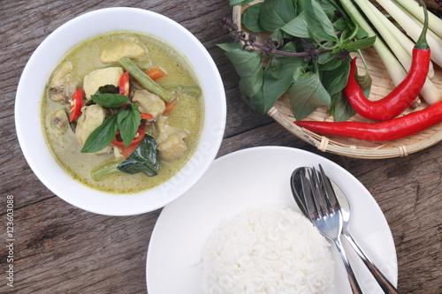 Thai green curry set meal with rice