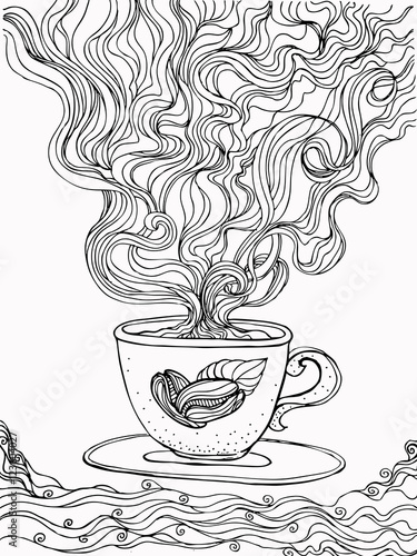 hand drawn ink doodle coffee cup and coffee pairs on white background. design for adults  print  t-shirt  flyers. sketch. vector eps 8.