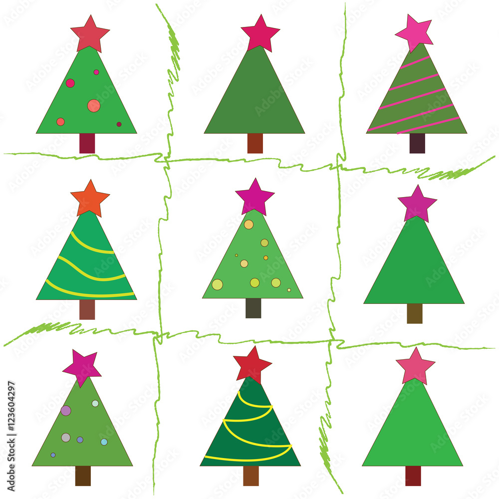 Christmas tree, greeting card in Christmas theme. Seamless patte