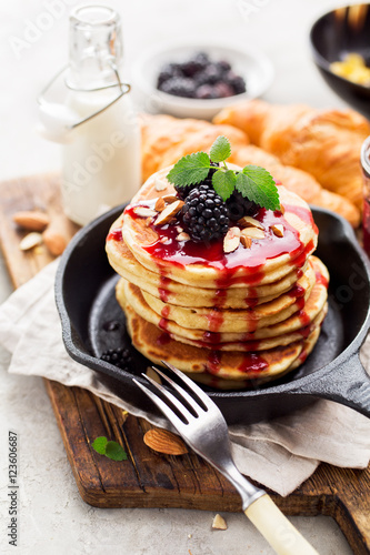 Homemade pancakes with blackberry