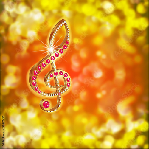 musical treble clef with precious stones on a bright background