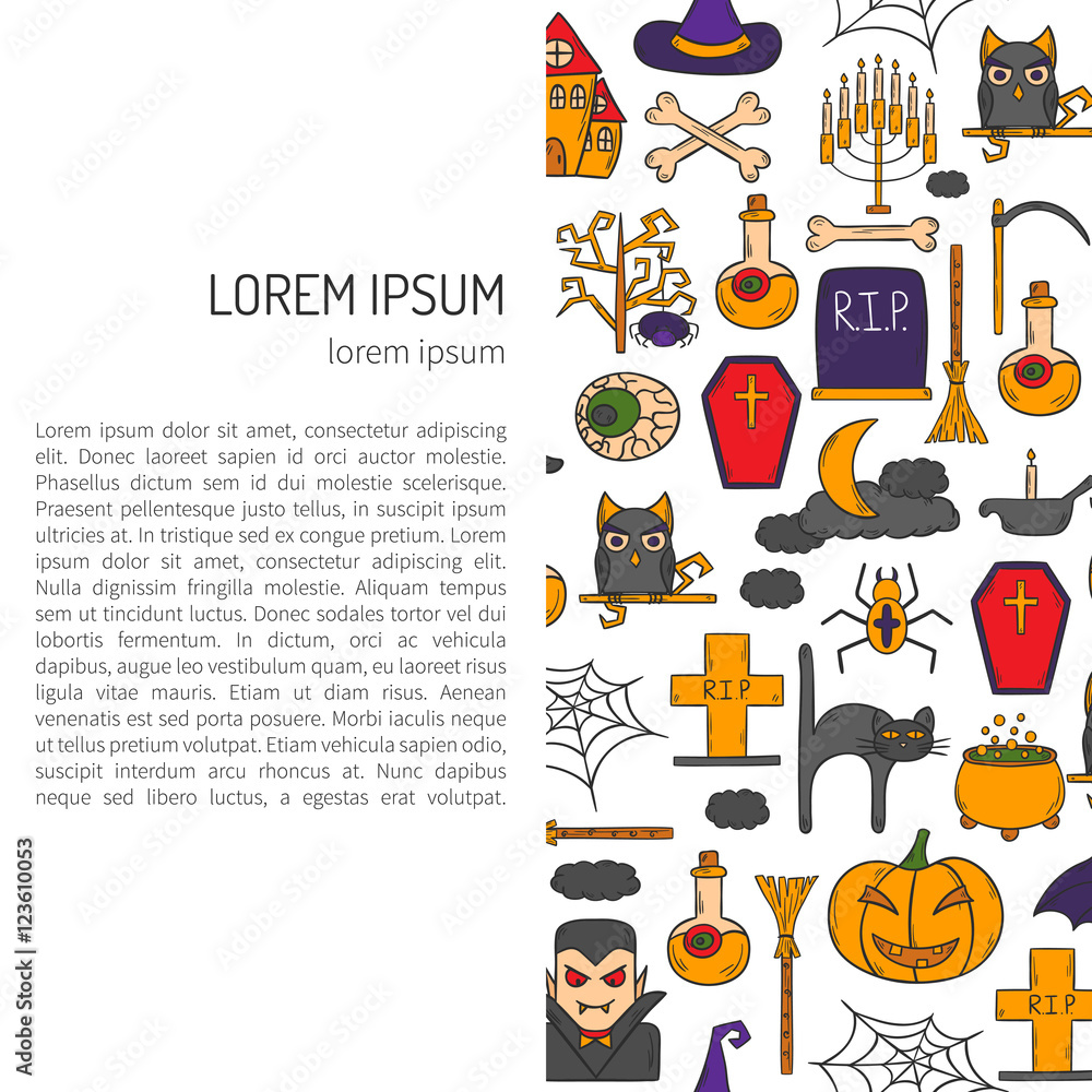 Vector cartoon hand drawn Halloween background Vector cartoon hand drawn Halloween background