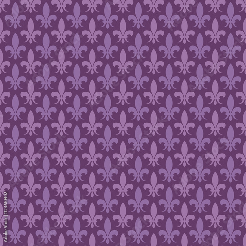 Purple vector fleur de lis seamless pattern