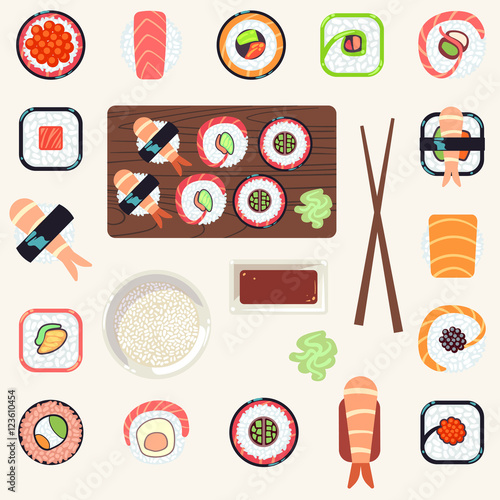Japanese food vector illustration set