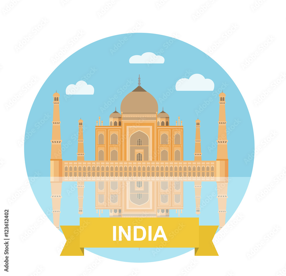 Taj Mahal an ancient Palace in India. Vector flat illustration.