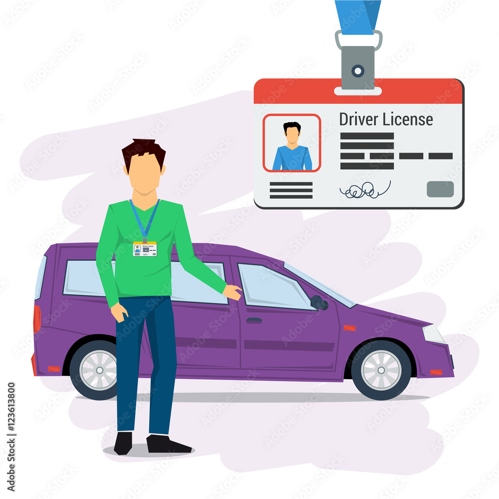 Man with car and driver license Man with car and driver license