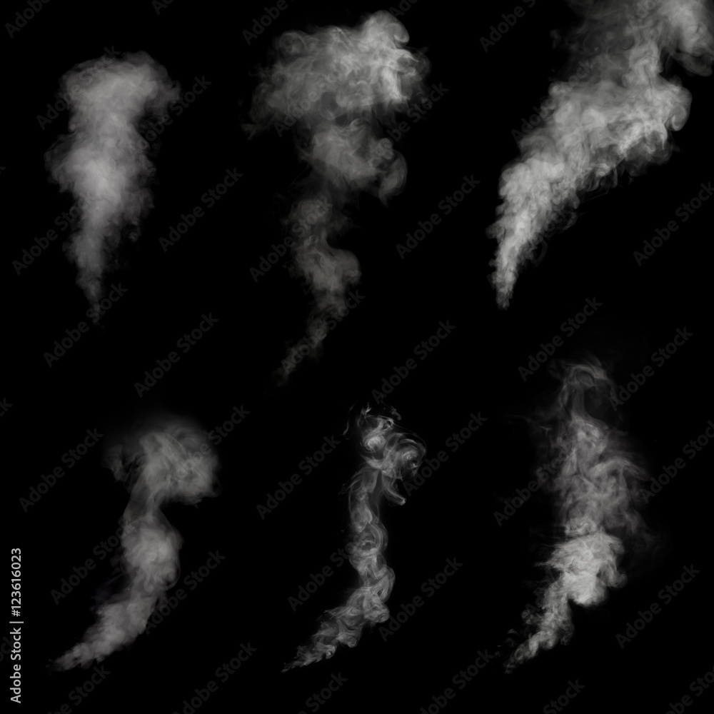 White smoke collection on black background White smoke collection on black background
