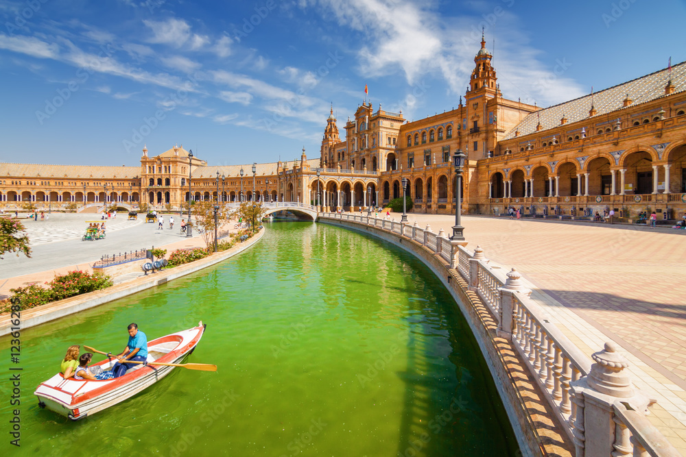 Architectural Complex of Plaza de Espana in Sevilla, Andalusia province, Spain.