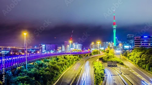 Time Lapse - Traffic View at Night in Auckland, New Zealand