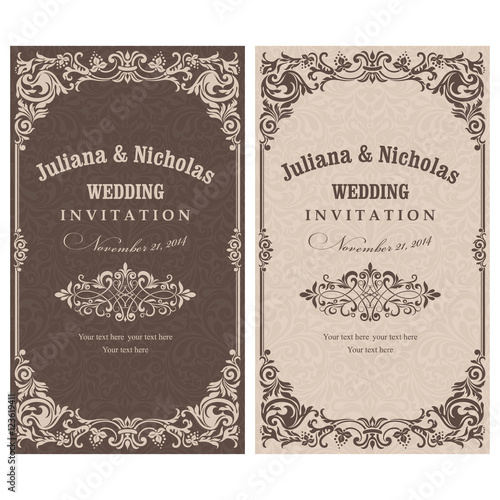 Wedding Invitation cards in an vintage-style brown and beige.