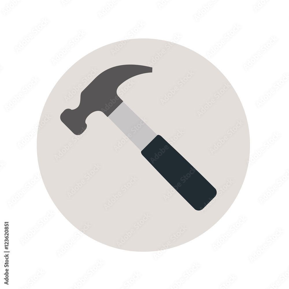 Icono plano martillo gris en circulo gris Icono plano martillo gris en circulo gris