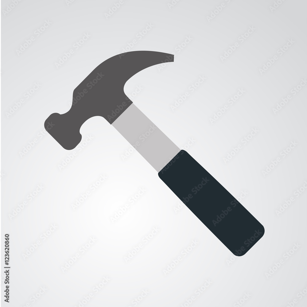 Icono plano martillo gris en fondo degradado Icono plano martillo gris en fondo degradado