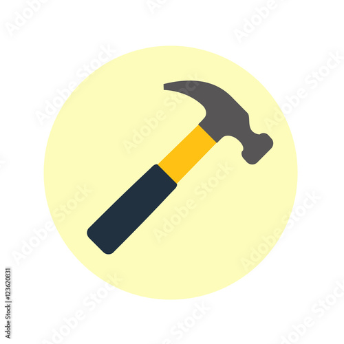 Icono plano martillo color en circulo amarillo