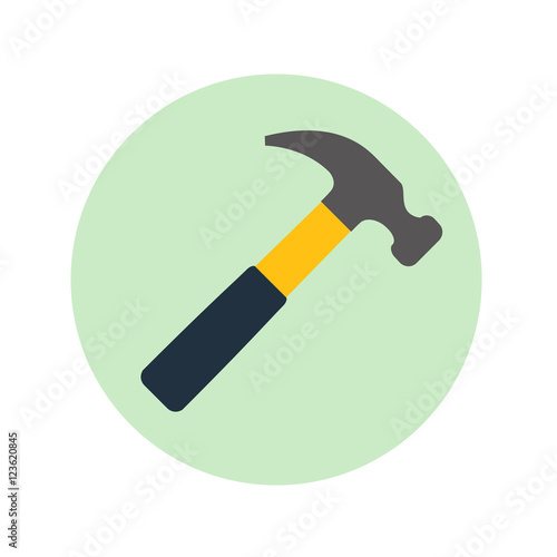 Icono plano martillo color en circulo verde