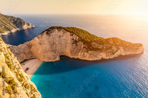 Sunset at Navagio beach with shipwreck view, Zakynthos, Greece