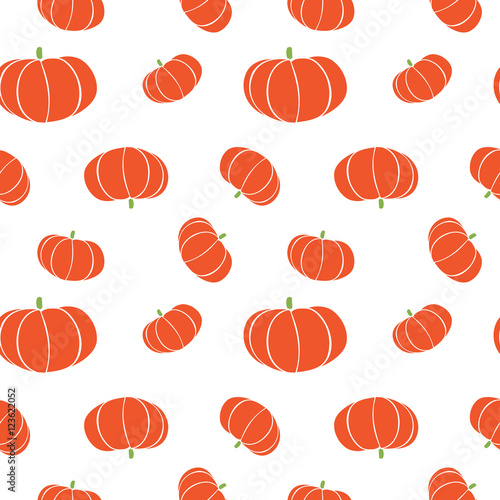 Isolated abstract orange color pumpkin seamless texture on white. Farming vegetable backdrop. Kitchen wallpaper design. Halloween sign. Autumn harvest holiday symbol. Vector  illustration.