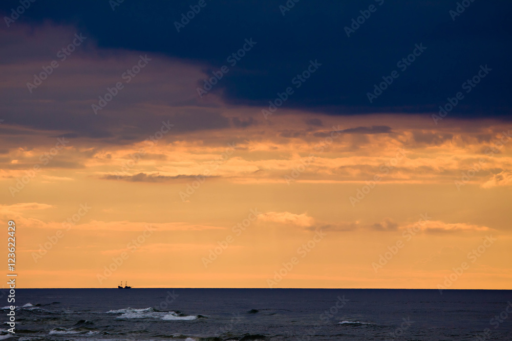 Ship silhouette before storm