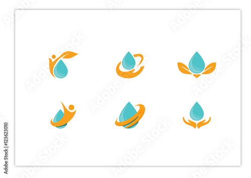 Water, leaf, and human logo bundle, set, pack 1