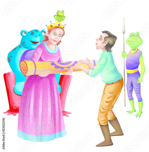 Frogs, Queen, man with carpet